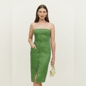 New Reformation Prescott Linen Dress In Palm Green